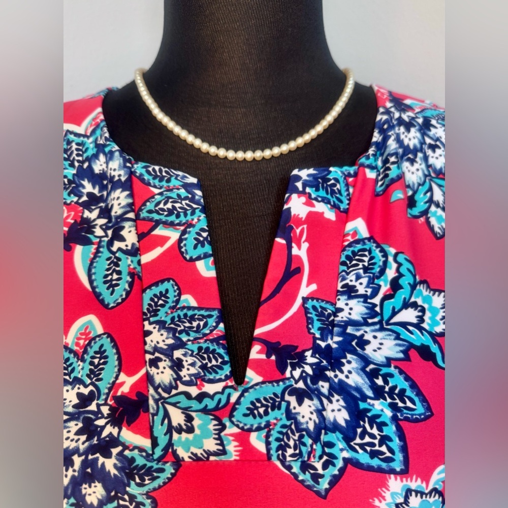 Filly Flair Pink and Teal/Blue Floral Dress - Picture 3 of 7